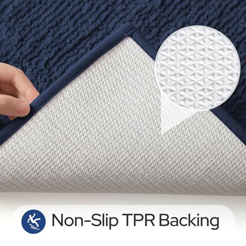 HOMEIDEAS Bathroom Rugs Sets 2 Piece, Super Soft and Absorbent Microfiber Tufted Bath Mats, Non-Slip and Machine Washable Bath Rugs(Navy Blue) - color: Navy Blue