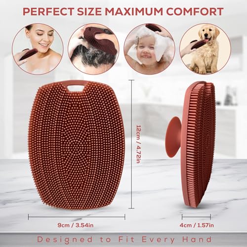 Silicone Body Scrubber — Suction Cup Mount & Hook, Gentle Exfoliating Shower Brush, Soft Loofah Alternative for Men, Women & All Skin Types — Dusty Pink - color: Dusty Pink