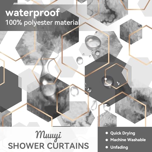 4Pcs Gray White Geometric Shower Curtain Set, Neutral Modern Art Deco Shower Curtain with Hooks, Elegant Trendy Simple Bathroom Sets with Shower Curtain and Rugs, 71 * 71in - color: Grey