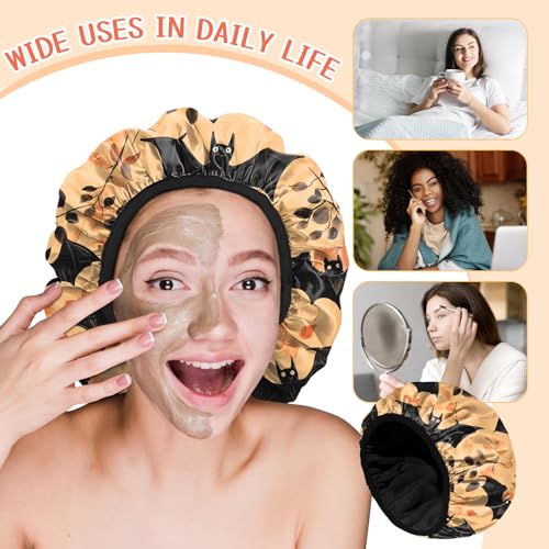 Luxury Shower Cap Terry Lined Reusable Triple Layer Waterproof Hair Elastic Caps Shower Bath Hat for Women Girls Cute Aesthetic-Orange Bat - color: AL13-Orange Bat