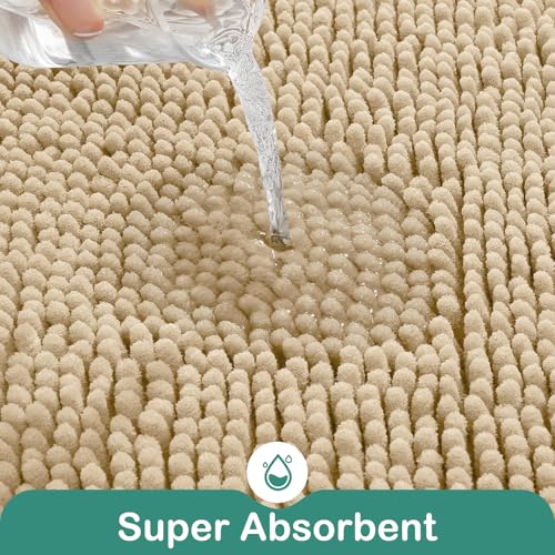 HOMEIDEAS Bathroom Rugs Set 2 Pieces, Ultra Soft Non Slip Absorbent Chenille Toilet Bath Mat Set (Beige) - color: Beige-beige, size: 1'8" x 2'8" (U Shape 20"x24"+20"x32")