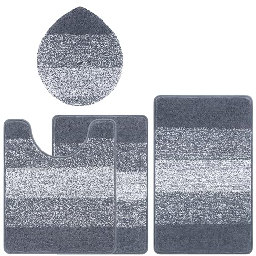 Bsmathom Bathroom Rugs Sets 4 Piece with Toilet Cover, Plush Shaggy Microfiber Non Slip Bath Rugs, Machine Washable Bathroom Mat with U-Shaped Contour Toilet Mat Shower, Dark Grey - color: Dark Grey, size: 18"x26"+20"x31"+U20"x24"+Cover19"x21"