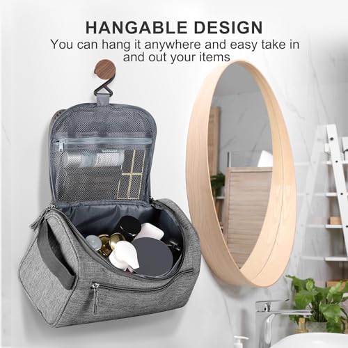Hanging Toiletry Bag for Women and Men Traveling Makeup Large Capacity Cosmetics Portable Dopp Kit Storage Organizer Bag with Hanging Hook for Toiletries Brushes Shaving Tools (Gray) - color: Gray