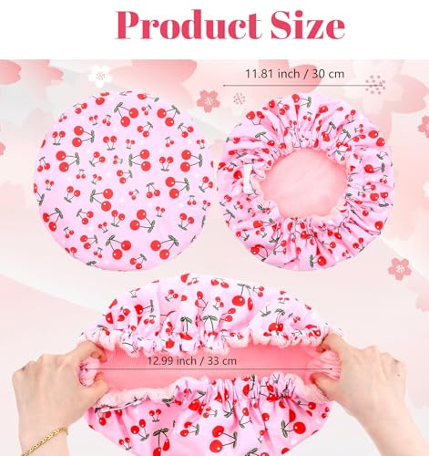 Terry Lined Shower Cap, Shower Cap with Terry Cloth Lining Large Reusable Waterproof with Elastic Band for Long Thick Hair (Pink)