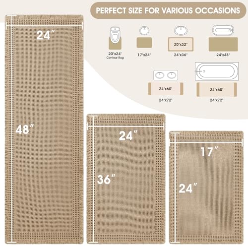 Upgraded Waffle Bath Mat Set 3 Piece Beige-Bordered, Super Absorbent Non-Slip Quick Dry Bathroom Rugs with Tassels, Machine Washable Ultra Soft Boho Bath Rugs for Floor, Bath Mats Boho Farmhouse Decor - color: Beige, size: 48"x24"+36"x24"+24"x17"