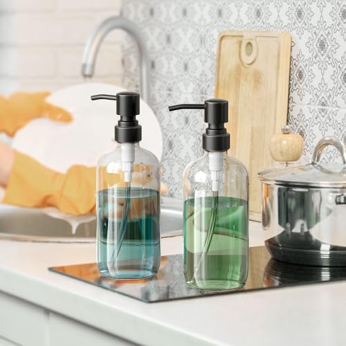 AmazerBath Glass Soap Dispenser, 2-Pack Clear Glass Soap Dispenser with Pump Bronze Rustproof, 17 Oz Bathroom Hand Soap Dispenser Bottle for Liquid Lotion, Kitchen Dish Soap Dispenser - color: Oil-rubbed Bronze
