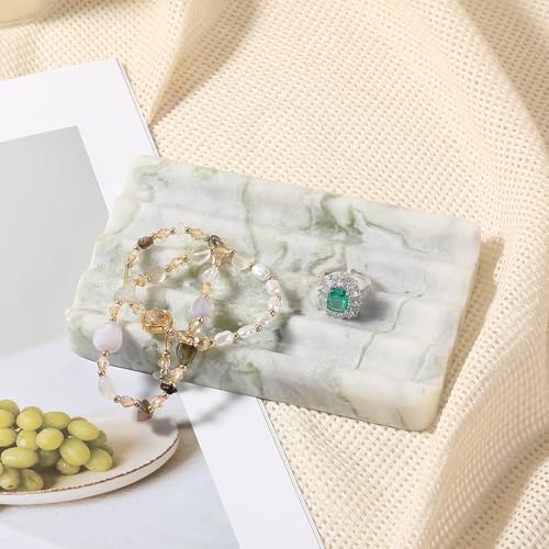Karibiber Marble Soap Dish, Large Stone Bar Soap Holder Shower, Green Bathroom Soaps Saver, Easy Cleaning Natural Stone Sponge Holder for Kitchen Sink, Executive Jewelry Ring Tray - color: Light Green