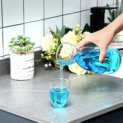 Bedside Water Carafe Set with Tumbler Glass Set for Bathroom Mouth Washer Dispenser Mouth Wash Containers Decanter with Cup Glass Pitcher Bottle Container, Nightstand or Kitchen, 600 ml (1)