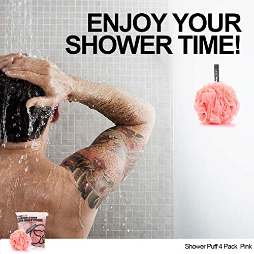 Loofah Sponge Bath Sponge for Women Men 4 Pack (Pink) - style: Pink