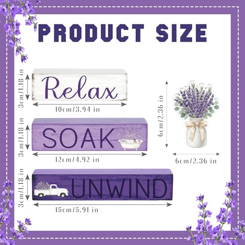 Cinnvoice 4 Pcs Lavender Bathroom Decor Farmhouse Bathroom Decoration Relax Soak Unwind Table Centerpiece Gift for Christmas Valentines Back to School - style: Lavender Relax Soak Unwind