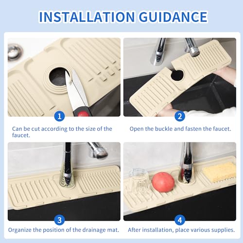 Sink Splash Guard, Sink Organizer Faucet Handle Drip Catcher Mat for Home & Kitchen Sponge Holder for Kitchen Sink Silicone Mats for Kitchen Counter (12.6''x4.0'' White)