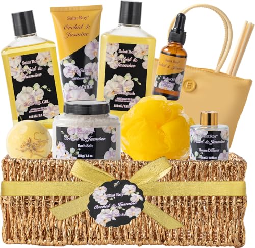 Spa Kit Gifts for Women Gift Basket, 15Pcs Bath and Body Spa Gift Basket | Home Spa Self Care with Purse Handbag, Relaxing Pampering Care Kit Orchid Jasmine Gifts for Birthday, Mom, Anniversary