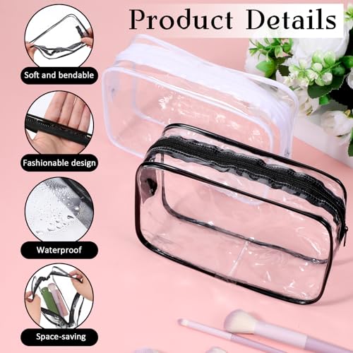 QfwdfcTrenz Pack Clear Makeup Bag, Waterproof Travel Toiletry Organizer with Zipper Cosmetic Pouch Makeup Brushes Bag for Women Men Transparent Make up Bags Black White Quart Size