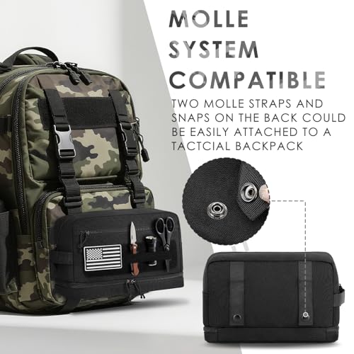 Tactical Toiletry Bag for Men, Travel Hygiene Bag with Double-layer, Large Capacity Hanging Toiletry Bags Water-Resistant Shaving Dopp Kit with EDC Molle Pouches, Bathroom Shower Makeup Bag, Black