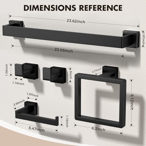 20-Pieces Matte Black Bathroom Accessories Set, Stainless Steel Bathroom Hardware Set, Towel Racks for Bathroom Wall Mounted 24 Inch Bath Towel Bar Set. - color: Matte Black, size: 24inch 20 Pieces