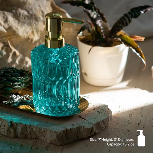 EMPO Clear Glass Soap Dispenser with ABS Plastic Pump, Crystal Lotion Dispensers for Kitchen Sink, Bathroom (Ocean Teal) - color: Ocean Teal