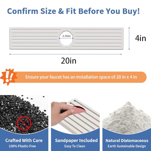 Stone Faucet Mat for Kitchen Sink, Water Absorbing Sink Water Splash Guard, Fast-Drying Kitchen Sink Faucet Mat, Durable Protector and Stone Drying Mat for Kitchen Counter & Bathroom Sink - color: White Gray Style 1, size: 20" x 4"