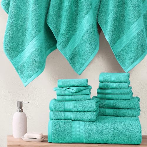 LANE LINEN 100% Cotton Bath Towels - 18 Pieces - Softer, Durable & Highly Absorbent - 4 Bath, 8 Wash Cloth, 6 Hand Towels - Perfect Family Set, Premium Quality, Oeko-TEX Certified - Teal - color: 11: Teal, size: 18 Piece Towel Set