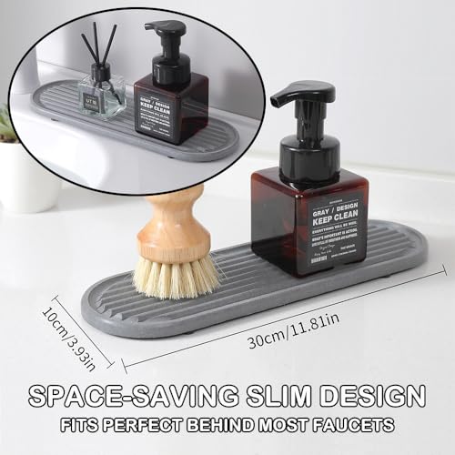 2PCS Water Absorbing Stone Tray, Fast Drying Diatomite Stone Sink Tray for Bathroom Sink & Kitchen Counter Faucet Organizer, Soap Dish Dispenser Vanity Organizer,Light Gray-11.8"x4" - color: Light Gray-2p