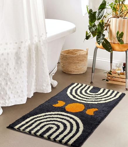 Boho Bathroom Rugs Cute Bohemian Bath Rug Non-Slip Microfiber Abstract Bath Mat for Bedroom Small Carpet Home Decor Soft Funny Black Washable Rugs for Kitchen Entryway/Washbainy/Shower 20x32 inch - color: Black, size: 1'8" x 2'8" (Rectangular)