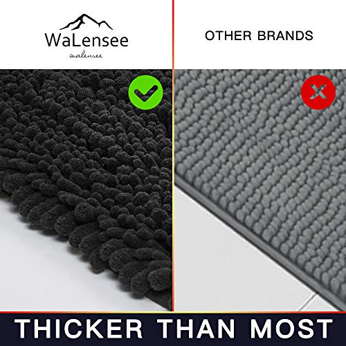 Walensee Bathroom Contour Rug Non Slip Toilet U Shaped Bath Mat (20x24, Black) Water Absorbent Super Soft Shaggy Chenille Machine Washable Dry Extra Thick Perfect Absorbant Best Plush Carpet - color: Black, size: 20"x24" Contour Rug