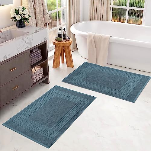 Superior Heavyweight Cotton Bath Mats, 2-Piece Rugs For Bathroom Accessories, Washable Rug For Shower, Toilet, Modern Decor, No Backing, Luxury Hotel And Spa Quality, Set of 2, 22" x 35", Sapphire - color: Sapphire, size: 22" x 35" (Set of 2)