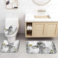Rustic Farmhouse Bath Mat Set, Farm Gray Daisy Floral Flowers and Butterfly on Country Wooden Bathroom Mat Set with Non-Slip Bath Rug, Soft Toilet Lid Cover and Contour Mat, Turquoise Gray (Gray) - color: Grey