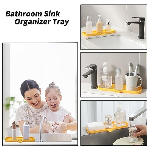 MicoYang Silicone Soap Dish with Drain Spout — Self-Draining Double Sink Organizer Tray for Kitchen & Bathroom, Dispensers, Sponges & Soap Holder, Non-Slip & Dishwasher Safe, Yellow (Large, 12"×4") - color: Yellow, size: L(12"×4")