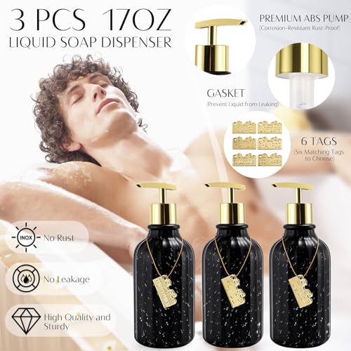 Bathroom Set, Black Bathroom Set Black and Gold Bathroom Accessories Set with Trash Can, 3PCS Soap Dispenser Bathroom Sets - size: Bath Set with Press-Top Trash Can, style: Black