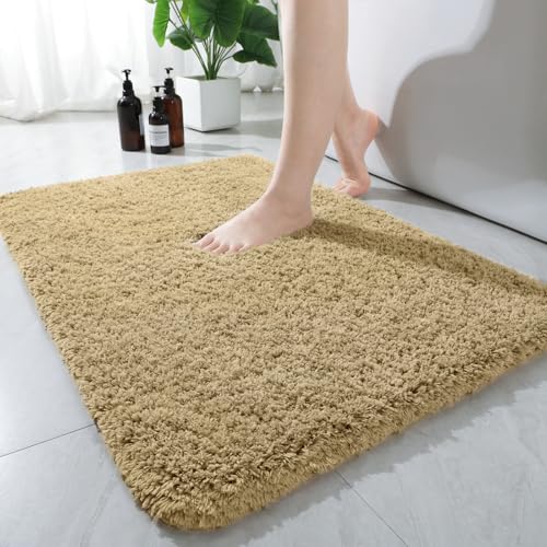 AROGAN Luxury Long Bathroom Runner Rug, 24x17 Inch Thick Soft and Absorbent Non Slip Bath Mat, Rubber Backing Quick Dry Rugs Carpets, Machine Washable Plush Mats for Shower Floor, Beige - color: Beige, size: 1'5" X 2' (24" X 17")
