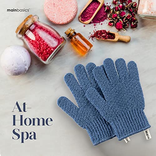 MainBasics Deep Exfoliating Bath Gloves, Blue, 1 Pair | Heavy-Textured Nylon, Shower Scrub, Dead Skin Removal, Machine Washable - color: Pigeon Blue