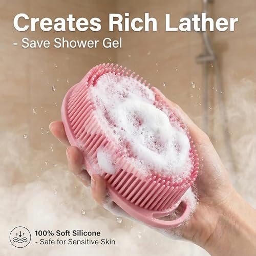Silicone Body Scrubber Exfoliating 3 Pack, Shower Scrubber for Body,Loofah Alternative for Women Men, 2 in 1 Bath and Shampoo Brush with Handle,Body Exfoliator Tool for Skin, Back,Showering - size: 3Pack-Black Blue Pink