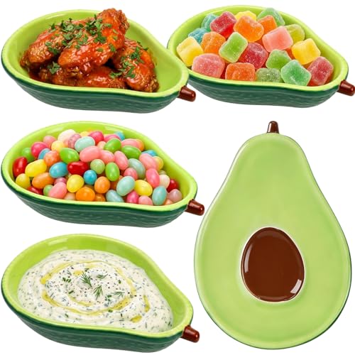 Tlence 4 Pack Cute Avocado Candy Dish for Office Desk, 6 OZ Small Ceramic Candy Bowl for Office, Mini Dipping Bowls for Charcuterie Board, Decorative Catchall Key Bowl for Entryway Table