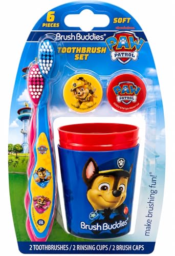 Brush Buddies Paw Patrol Manual Toothbrush and Cup Set for Kids Ages 2+ – Soft Bristles, Easy-Grip Handle, Fun Character Design, Toddler Oral Care Set for Boys and Girls
