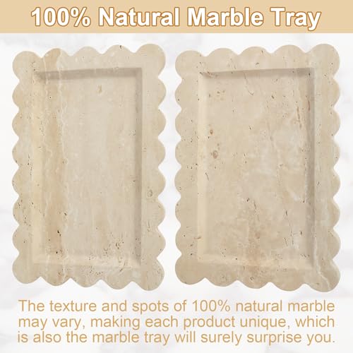 100% Natural Marble Vanity Tray - Real Stone Storage Organizer for Bathroom/Kitchen/Vanity/Dresser, Countertop Tray for Perfume, Jewelry, Home Decor, 11.8 x 7.8 x 0.7 Inch - color: Travertino Romano