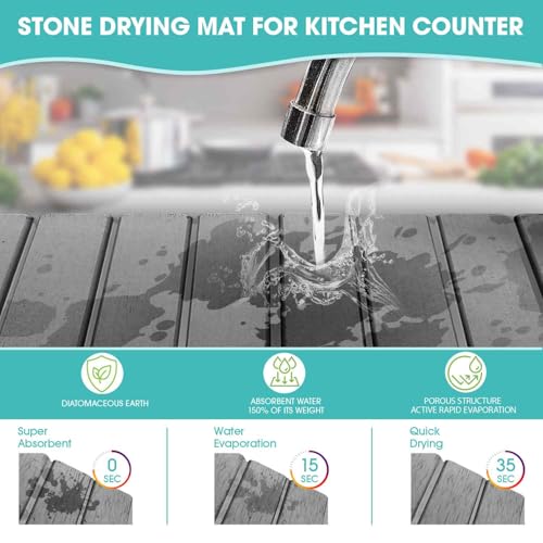 Dish Drying Mat Stone Bath Mat Diatomaceous Earth Stone Drying Mat For Kitchen Counter Sink Bath Mat Quick Dry Non Slip Foldable Dish Drying Rack Mat Large(24"×16" Dark Grey) - size: 24" x 16"