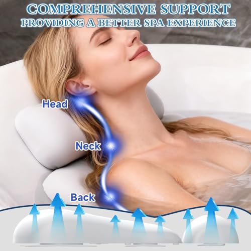 Silicone Bath Pillows for Tub, Easy Clean, Quick Dry, Non Slip Bath Pillow, Head and Back Both Inflatable Adjustable, Comfortable Luxury Bathtub Pillow with 5 Large Suction Cups - color: White