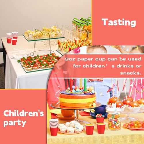50 Pack 3 oz Paper Cups, Small Bathroom Cups Disposable Cups | Small Bathroom Cups, Mini Disposable Cup for Espresso Snack Bathroom, Party Travel Picnic BBQ - color: Red, size: 50 Count