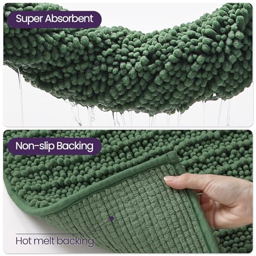 DEXI Bathroom Rugs 43x24, Super Soft Thick Chenille Absorbent Bath Mat, Non Slip Machine Washable Fluffy Shag Bathmat for Tub, Shower Floor, Green - color: Green, size: 43" X 24" (Rectangular)