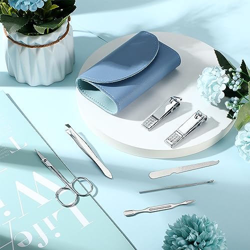 12 Set Manicure Set Bulk Mini Manicure Nail Clipper Kit 7 in 1 Stainless Steel Professional Nail Care Pedicure with Travel Portable Bag Grooming Kits for Women Men Home(Dark Blue) - color: Dark Blue