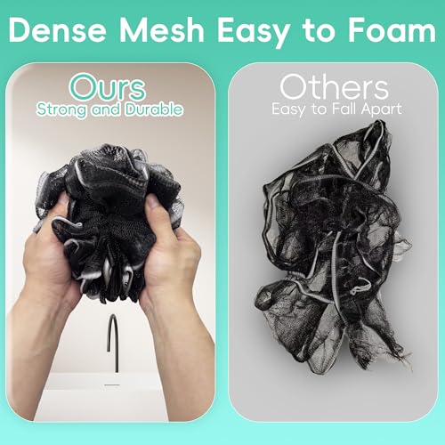 Loofah 4 Pack 75g Extra Large Loofa Set Soft Bath Sponge Thick Body Wash Puffs for Shower (Black) - color: 02-black