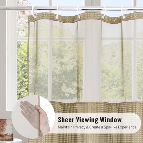 MitoVilla Beige Shower Curtain with Snap-in Liner, Modern Weave Fabric Shower Curtain for Luxury Hotel & Spa Bathroom Decor, 72 x 72, Beige/Khaki - color: Beige, size: 72"W x 72"L (Pack of 1)