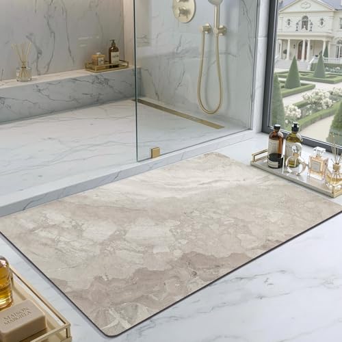 Color&Geometry Ultra Thin Bathroom Rugs Non Slip,Absorbent Quick Dry Bath Mats for Bathroom,Thin Bath Rugs Washable with Rubber Backing Fit Under Door Outside Shower,Beige Stone-Texture,17"x30" - color: Beige Stone-texture, size: 17"x30"