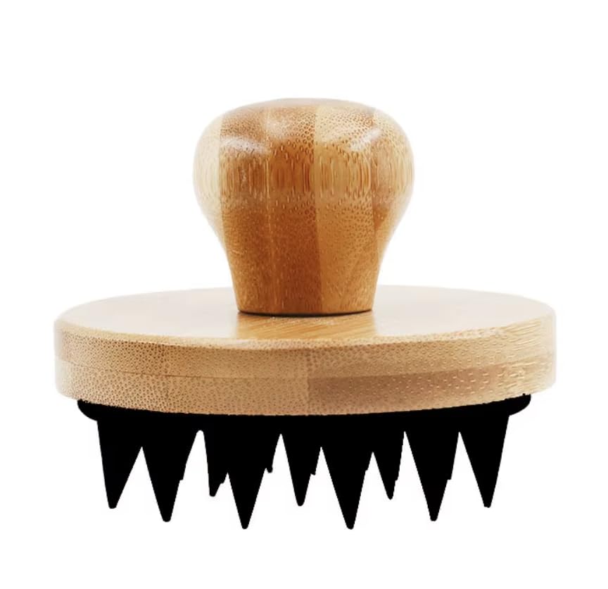 MASAMI Jinia Scalp Scrubber, Bamboo Shampoo Exfoliating Brush | Head Exfoliator, Silicone Bristles, Promotes Healthy Blood Flow, Dandruff Removal