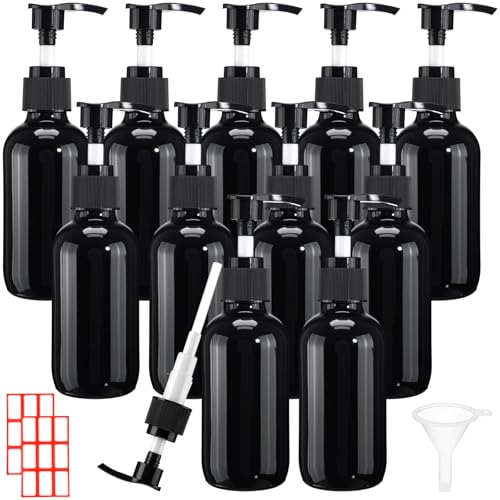 Tanlade 24 Pcs Glass Pump Bottle Dispenser 4 oz Travel Bottles with Pump Refillable Glass Containers for Toiletries Lotion Liquid Soap Shampoo Essential Oils Cosmetic Travel Accessories(Black) - color: Black