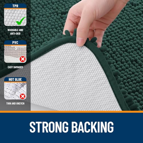 OLANLY Bathroom Rugs Sets 3 Piece, Soft Absorbent Chenille Bath Mat and U-Shaped Contour Toilet Rug, Non-Slip, Home Decor Accessories, Bath Mat Set for Floor (30"x20"+24"x16"+24"x20", Blackish Green) - color: Blackish Green, size: 30" X 20" + 24" X 16" +