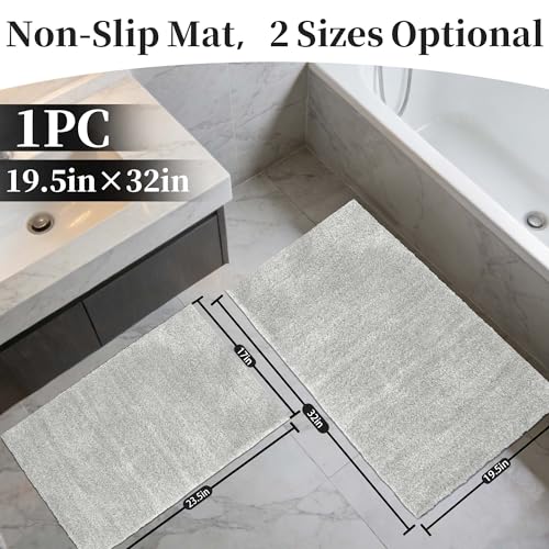 Non-Slip & Super Absorbent Bath Mat, 32x20 Inch Large Microfiber Bathroom Rug, Ultra Plush Quick Dry Machine Washable Shaggy Carpet for Shower Tub Floor, Light Gray - color: Light Gray, size: 32"x20"