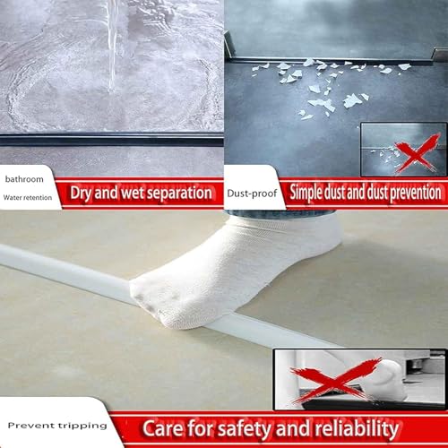 78 inches 2 Meter self‑adhesive Cut Flexible Silicone Water Dam Retention Barrier Shower Threshold Strip Anti-leak wet and dry separation Guard for Walk in shower for Bathroom & Kitchen (White 78.7") - color: White