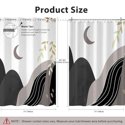 No Hook Shower Curtain Mid Century Boho with Snap in Liner, Hotel Grade Abstract Modern Shower Curtains Set for Bathroom, Spa Like Bath Curtain, Gray, 71" W x 86" L - color: 01 Mid Century - Gray, size: 71"W x 86"L (Pack of 1)