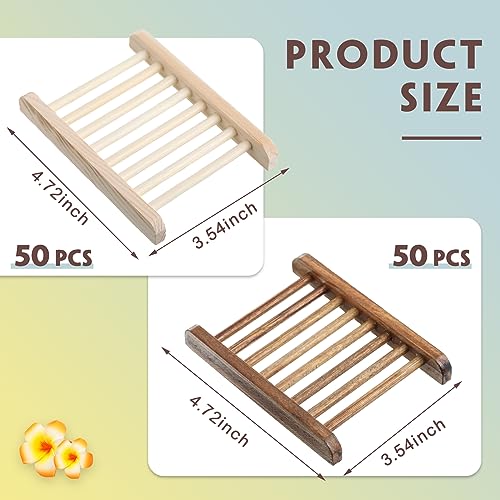 Rtteri 100 Pieces Bamboo Wood Soap Dish Tray Bathroom Wooden Soap Holder Handmade Bathtub Shower Dish Accessories for Home Bathroom Kitchen Sponge Scrubber